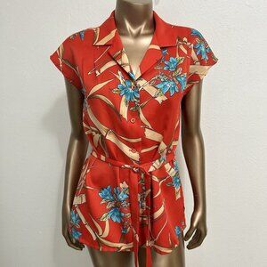 VTG 70s Nani Of Hawaii Sleeveless Belted Top Blouse Button Up Size M
